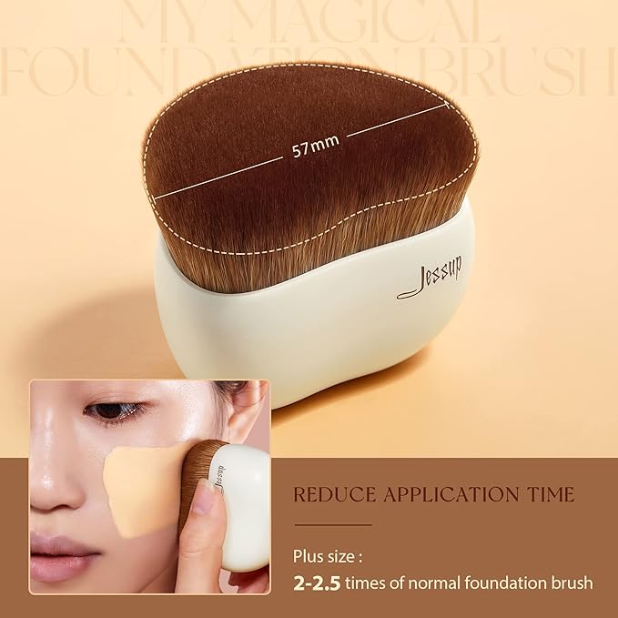 Jessup Makeup Brush, Foundation Brush Flat Top Kabuki Brush for Face Blush Liquid Powder Foundation Brush for Blending Buffing Stippling with Gift Box, Light Gray SF002-Velvo Beauty