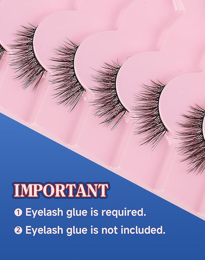 Half Lashes Natural Eyelashes Wispy Lashes Natural Look Cat Eyelashes False Corner Lash Soft Fluffy 3/4 False Eyelash 7 Pairs 14MM D19-Velvo Beauty