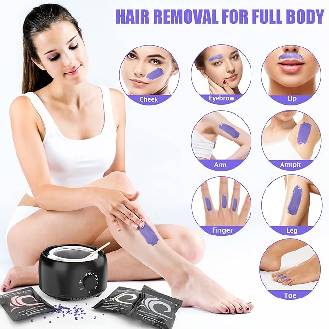 Waxing Kit - TIKESI Wax Warmer for Hair Removal, Hard Wax Kit with 14oz 5 Bags Hard Wax Beans for Full Body, Legs, Face, Eyebrows, Bikini, Brazilian Waxing Kit for Women Men-Velvo Beauty