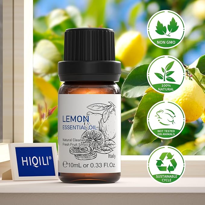 HIQILI Lemon Essential Oil, Household Cleaning, Air Purification, Skin Care, Can be Added to Cleansers, Sprays, Body Lotions Use - 0.33 Fl Oz/10ML-Velvo Beauty