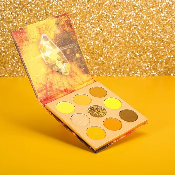 docolor Eyeshadow Palette 9Colors Yellow Eyeshadow Gemstone Shadow Palettes Highly Pigmented Mattes Shimmers Smokey Glitter Cream Colorful Powder Blendable Long Lasting Waterproof Makeup Palette-Velvo Beauty