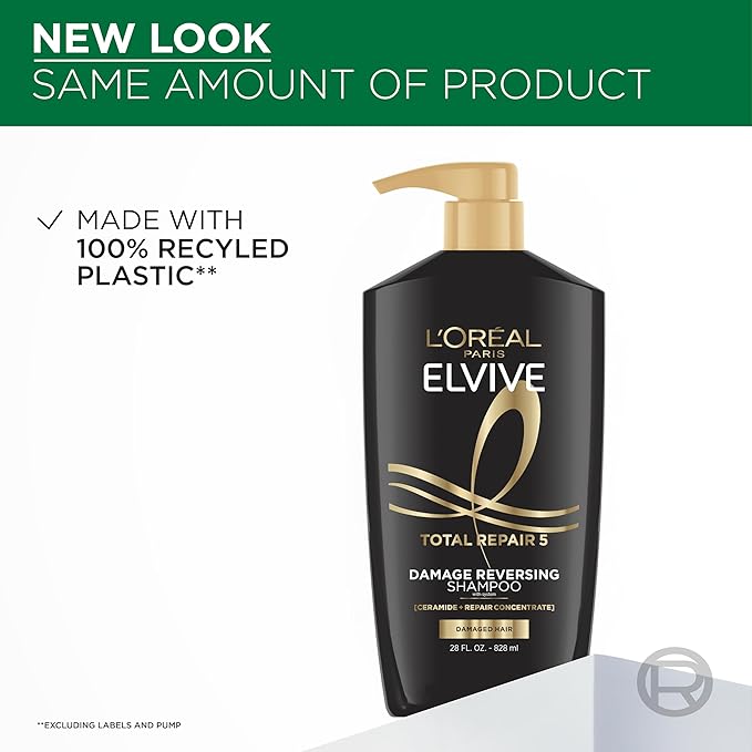 L'Oreal Paris Elvive Total Repair 5 Repairing Shampoo and Conditioner for Damaged Hair, 28 Ounce (Set of 2)(Packaging May Vary)-Velvo Beauty