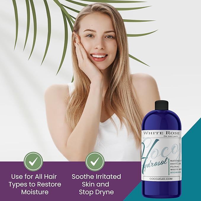 Dr Joe Lab White Rose Water Hydrosol - Pure Natural Distilled Bulgarian Rosewater Non-GMO Vegan Hydrating Toning Spray Mist Face Hair Skin Pores Locs Dreads - Packaging May Vary (32 oz)-Velvo Beauty