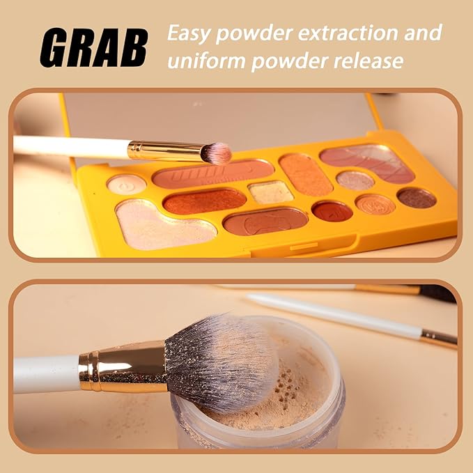 OMANIAC Makeup Brush Set Professional, 12 Pearlescent Wood Handle Makeup Brushes, Premium Cruelty-Free Synthetic Fiber Hair, Travel Make up Brushes Set with Case (White).-Velvo Beauty