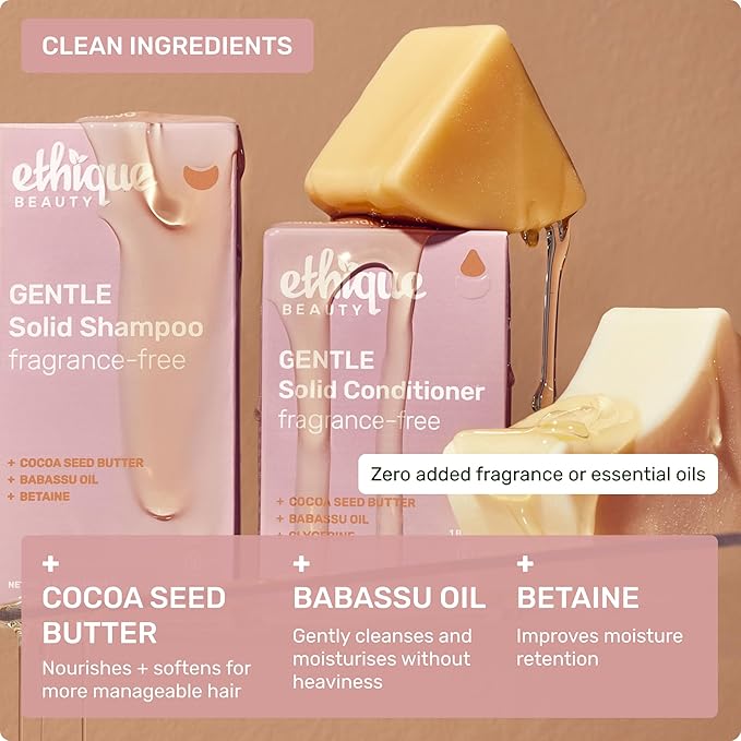 Ethique Gentle Unscented Shampoo Bar with Cocoa Butter - Plastic-Free, Cruelty-Free, Vegan, 3.88 oz - Formerly Bar Minimum-Velvo Beauty