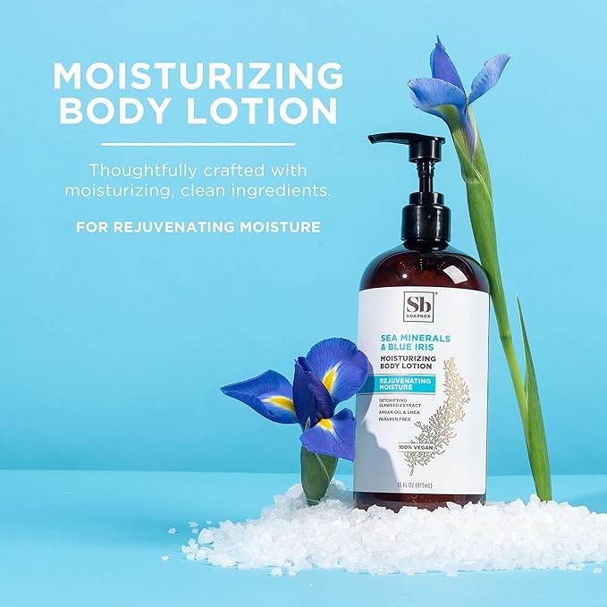 Soapbox Body Lotion, Sea Minerals & Blue Iris Moisturizing Body Cream, Vegan, Natural & Cruelty Free Hydrating Hand Lotion Refill for Dry Skin - Gallon Size for Home & Professional-Velvo Beauty