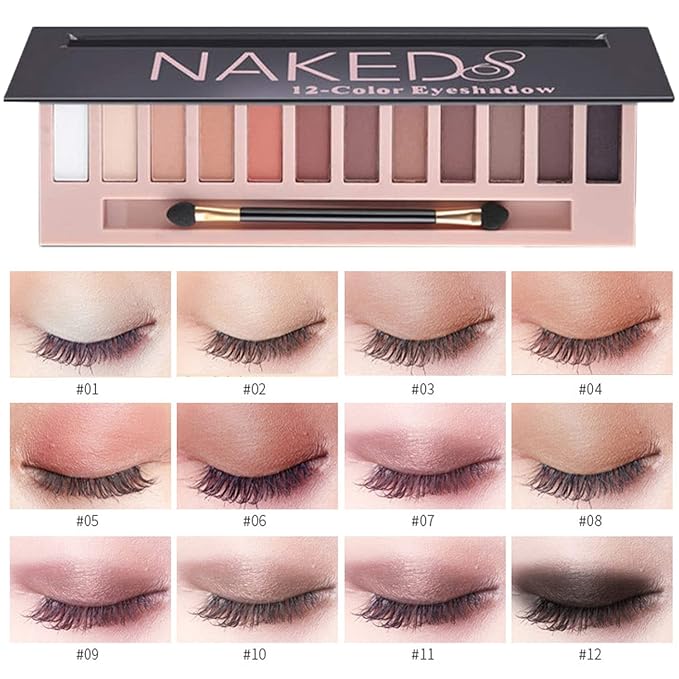 2 Pcs 12 Colors Eye Shadow Palette,Nude Matte Smokey Shimmer Glitter Eyeshadow Palette,Blendable Rich Colors,Waterproof Beauty Makeup Palette Kit with Double-Ended Makeup Brush(A+B)-Velvo Beauty
