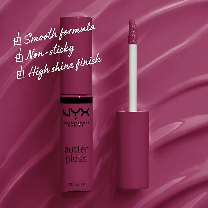 NYX PROFESSIONAL MAKEUP Butter Gloss, Non-Sticky Lip Gloss - Cranberry Pie (Mauve Purple)-Velvo Beauty