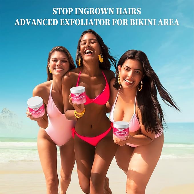 Bikini Area Exfoliator with 10% AHAs BHA & Vitamin C, Exfoliating Body Scrub for Ingrown Hair and Underarm Bumps, Dark Spots, Moisturize Brighten Soothe & Even Skin Tone, Sensitive Skin Safe, 7.76 oz-Velvo Beauty