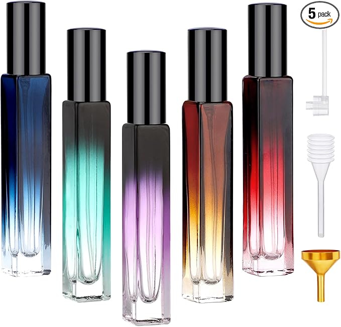 Segbeauty 0.34oz Empty Perfume Bottle, 5 Pack Glass Spray Bottles Travel Perfume Atomizer Sprayer Refillable Atomizer, Travel Size Spray Bottle, 10ml Portable Cologne Dispenser with Refill Tool Kit-Velvo Beauty