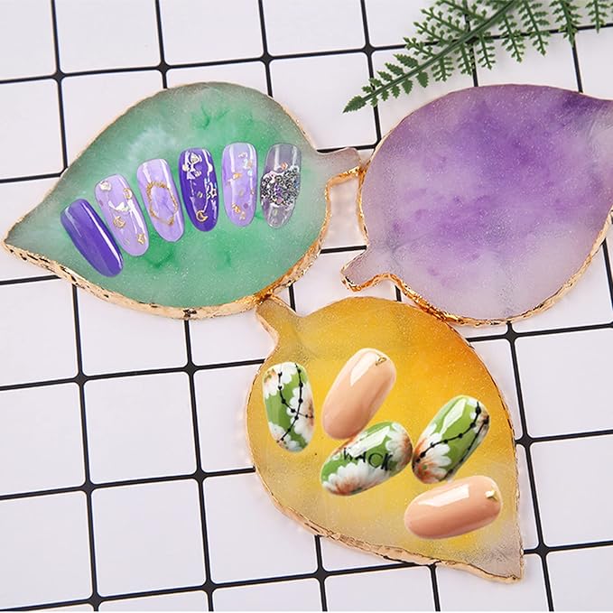 1 Piece Nail Art Palette Nail Polish Palette Mixing Palette Makeup Plate Nail Plates for Nail Art Nail Tip Holder Nail Art Display (Blue Leaf)-Velvo Beauty
