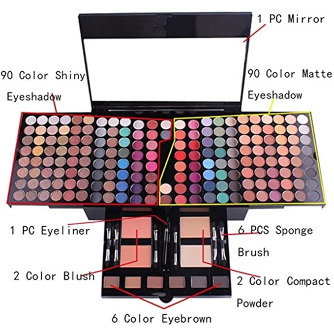 Pure Vie All-in-One Holiday Gift Makeup Set Essential Starter Bundle Include Eyeshadow Palette Lipgloss Concealer Blush Eyebrow Foundation Face Powder Eyeliner Pencil - Make up Kit for Women Full Kit-Velvo Beauty