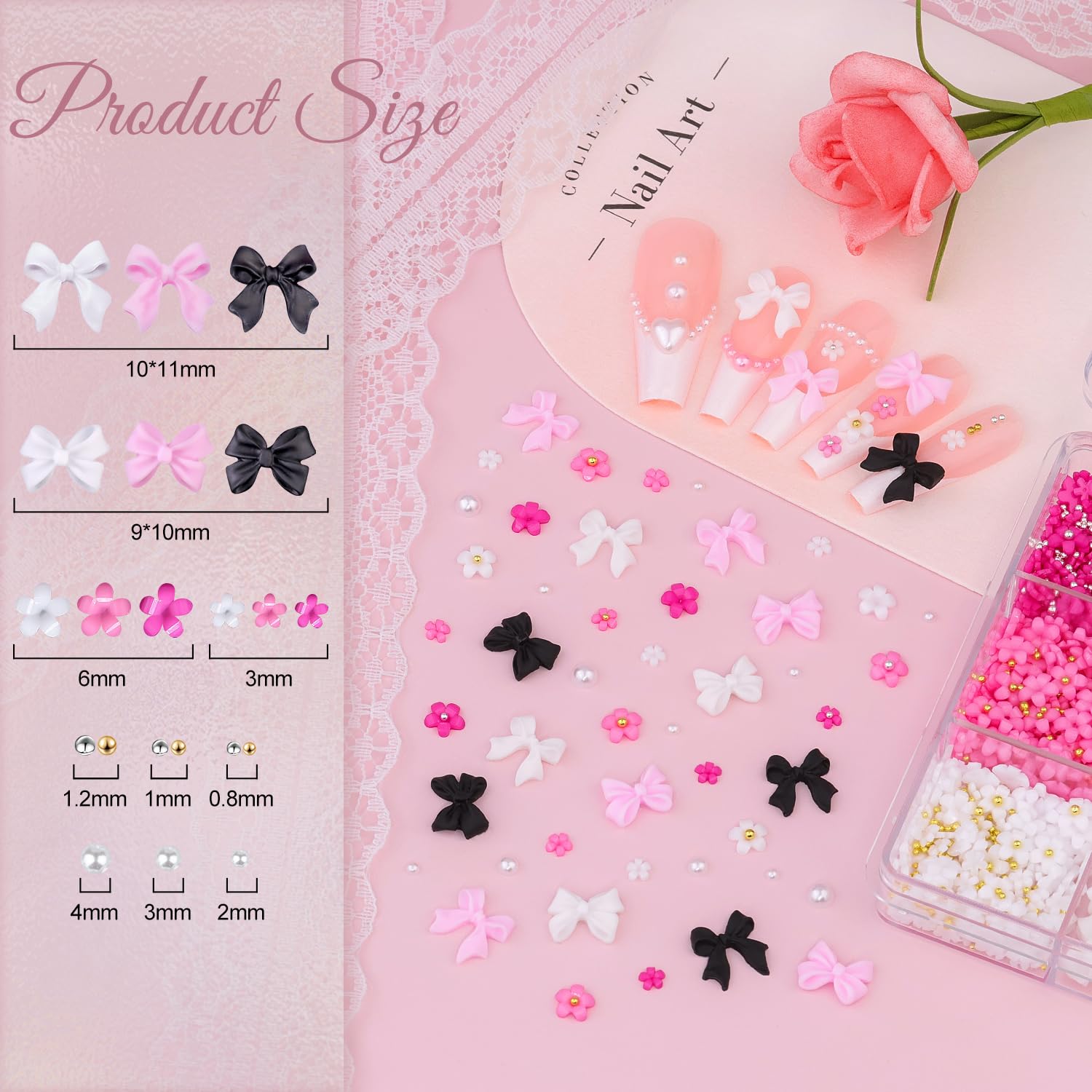 3D Nail Charms and Gems Set 9, 20PCS Chunky Butterfly Charms + 60PCS Coquette Nail Bows in 2 Styles + 3D Flowers for Nails with Rhinestones, Pearls, Diamonds, and Picker Tools for Y2K Nail Decor-Velvo Beauty