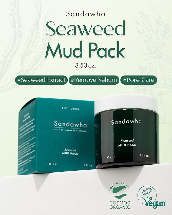 SKINCURE Vegan Seaweed Mud Mask, Korean skincare Blackhead Remover Clay Mask for Pore Cleansing with Kaolin & Bentonite, Oil Control & Gentle Exfoliation, 3.5oz-Velvo Beauty