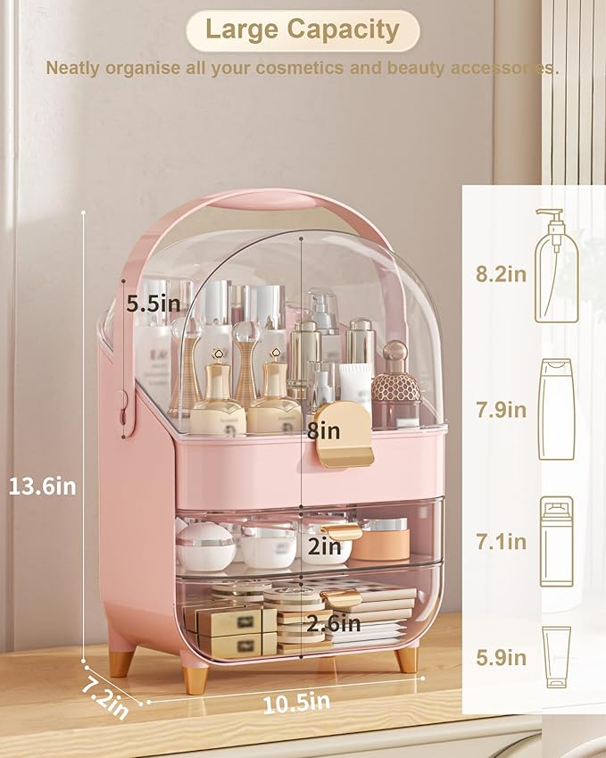Makeup Organizer, Skincare Holder Bathroom Counter Organizer, Storage Box Cosmetic Display Cases, Teen Girl Gifts Trendy Stuff Make up Organizers for Vanity, Dresser, Countertop (Pink)-Velvo Beauty