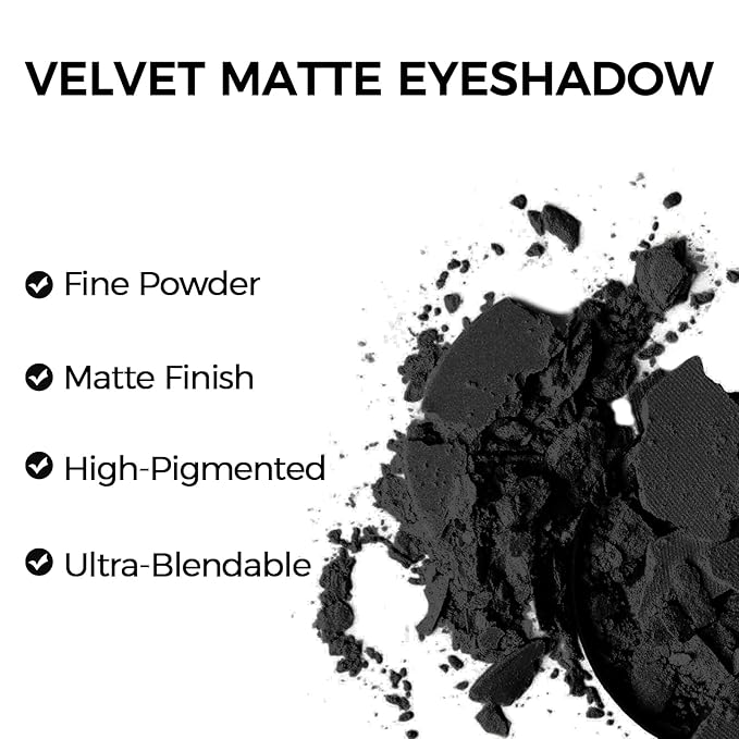 Erinde Black Matte Eyeshadow Palette, Single Black Smokey Pressed Powder Eye Shadow, Ultra-Blendable, Pigmented Color, Long Lasting, Halloween Goth Eye Makeup Palette, Cruelty-Free & Vegan-Velvo Beauty