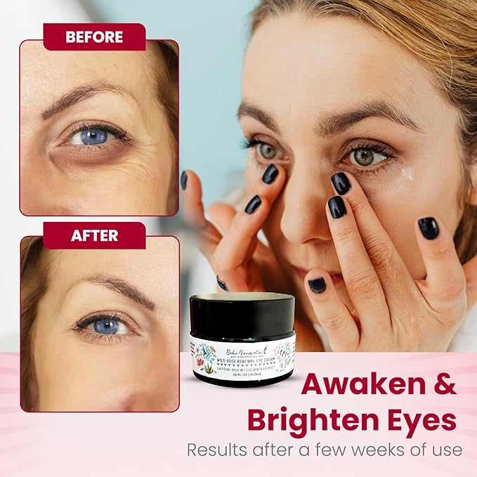 Wild Rose Renewal Eye Cream, Under Eye Cream, Natural Eye Cream for dark circles and fine lines, Green Beauty Product for under Eye area, Natural Skin Care .55 FL OZ (16.26ml)-Velvo Beauty