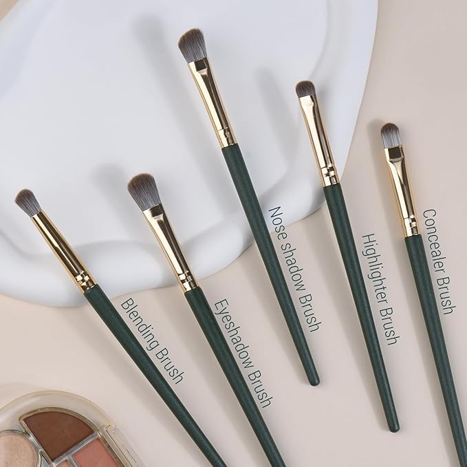 Eyeshadow Makeup Brushes Set with Case 5 PCS Soft Synthetic Hairs Eye Makeup Brushes for Blending Eyebrow Eyeliner Eyeshadow (Green)-Velvo Beauty