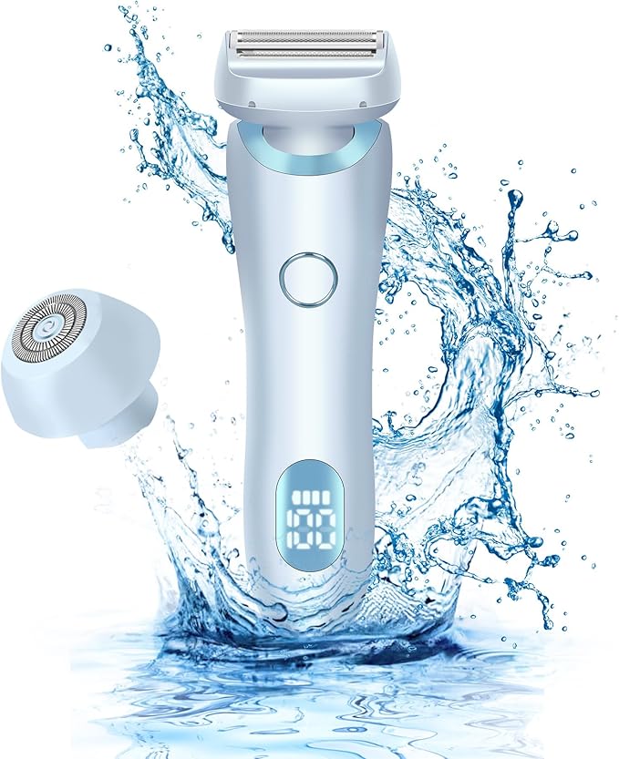 Electric Shaver Razors for Women 2-IN-1 Electric Razor for Womens Legs Underarm Face Pubic Hairs,Wet Dry Use Rechargeable Bikini Trimmer Hair Removal with Detachable Head,Painless IPX7 Waterproof Blue-Velvo Beauty