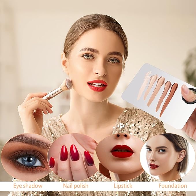 2 Sets Foundation Palette Makeup Mixing Palette Stainless Steel Cosmetic Mixing Palette with Spatula Makeup Artist Tool for Mixing Foundation Eye Shadow Eyelash Nail Art (4.52 x 2.99 inch)-Velvo Beauty