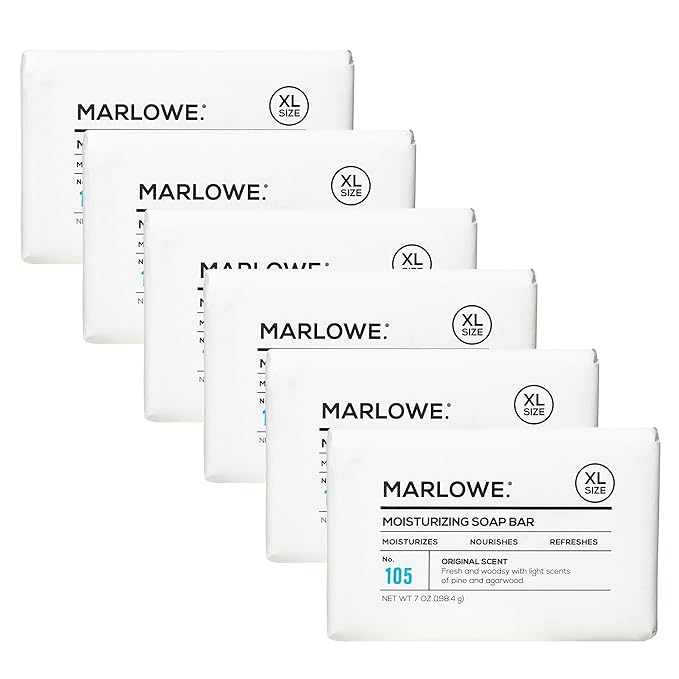 MARLOWE. No. 105 Bar Soap for Men 7 oz (6 Bars) Moisturizing Body Soap, Nourishing & Refreshing with Natural Extracts, Shea Butter, Olive Oil & Green Tea Extracts, Original Sage & Fir Scent-Velvo Beauty