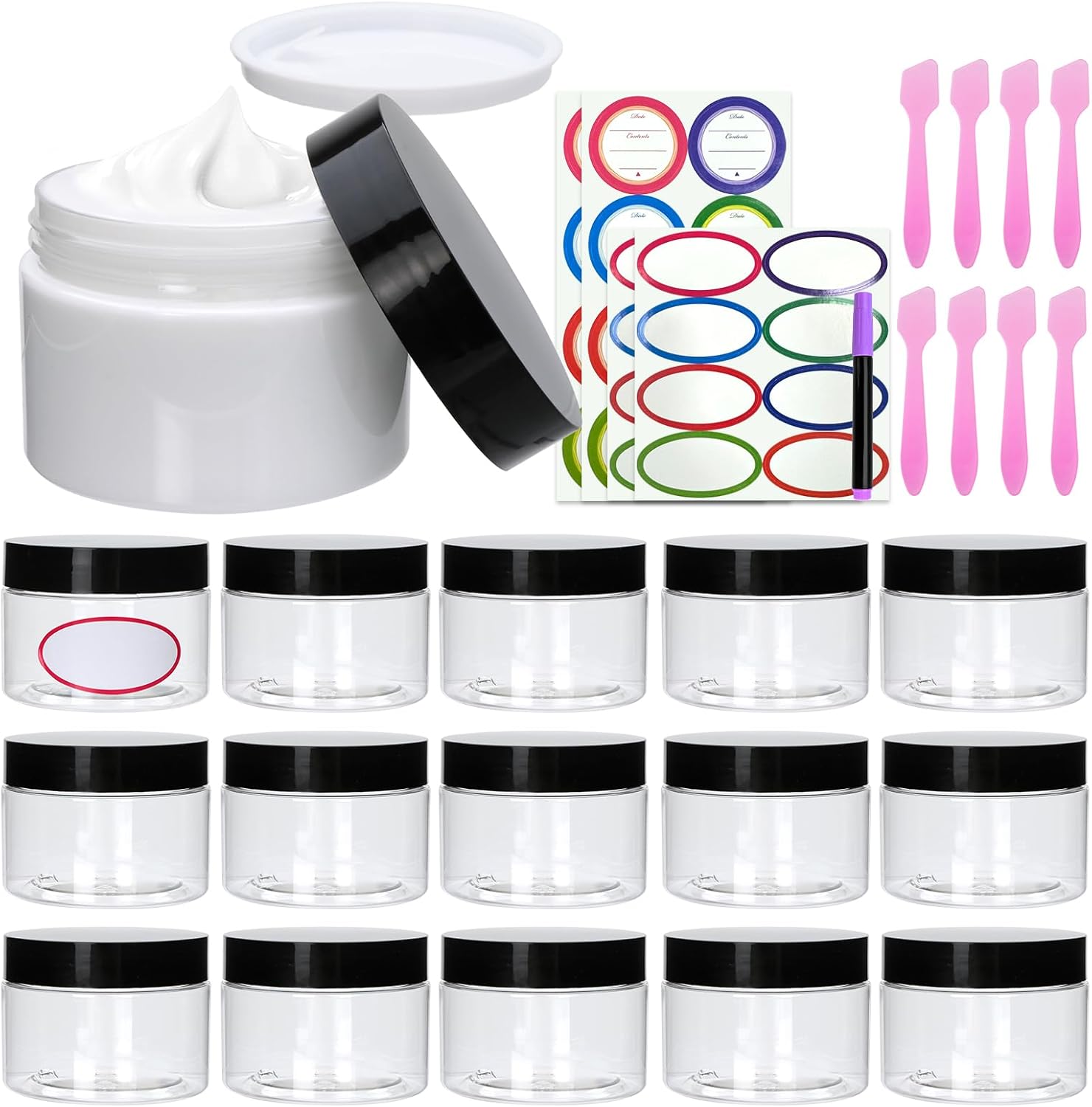 16 Pack 4oz Plastic Containers with Lids, Jars with Lids, Great for storing,lip balms, creams, ointments, cosmetics, samples-Velvo Beauty