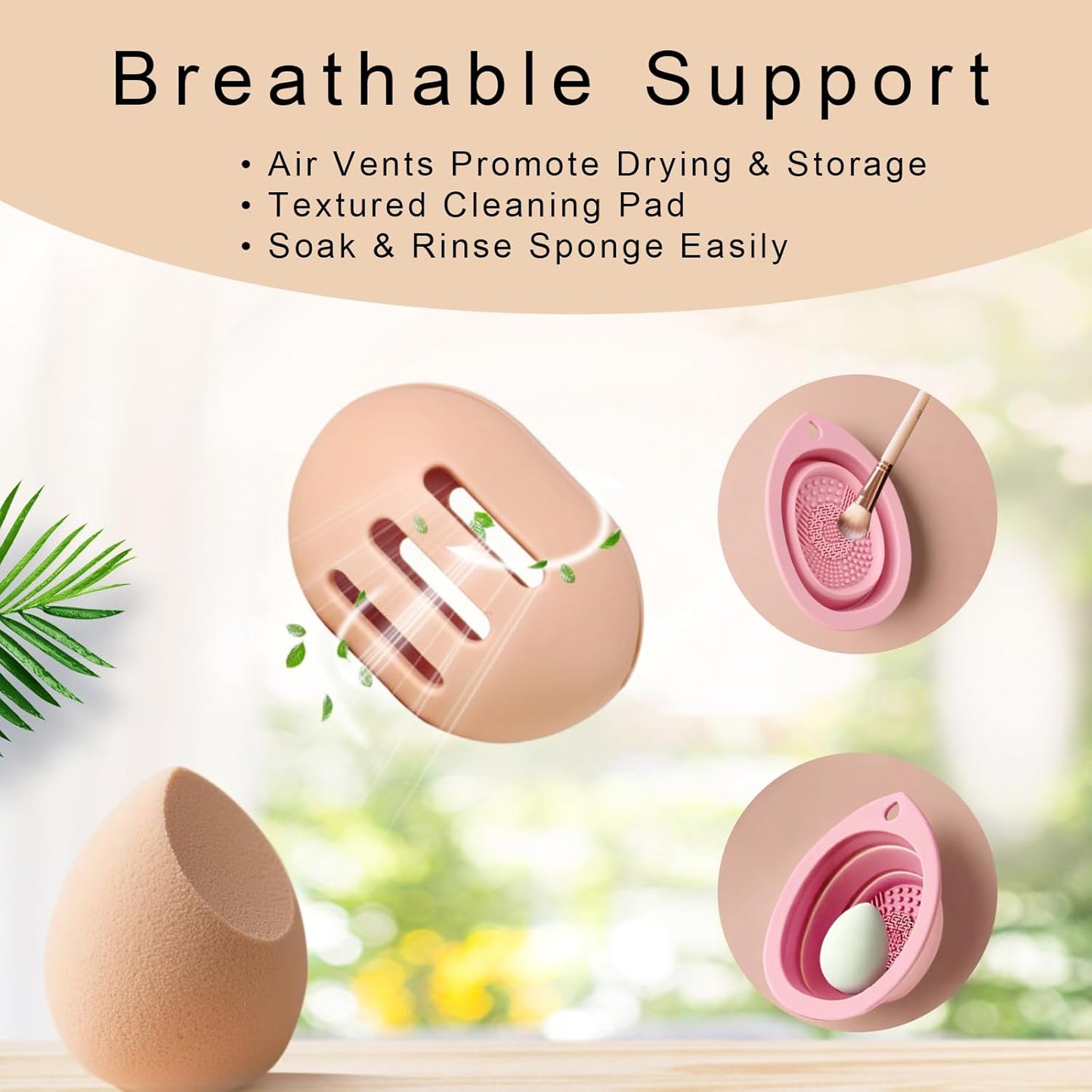 Silicone Makeup Brush Holder Set – Portable Travel Makeup Brush Holder with Makeup Sponge Holder and Foldable Cleaning Bowl – Upgraded 3-in-1 Cosmetic Organizer Set (khaki)-Velvo Beauty