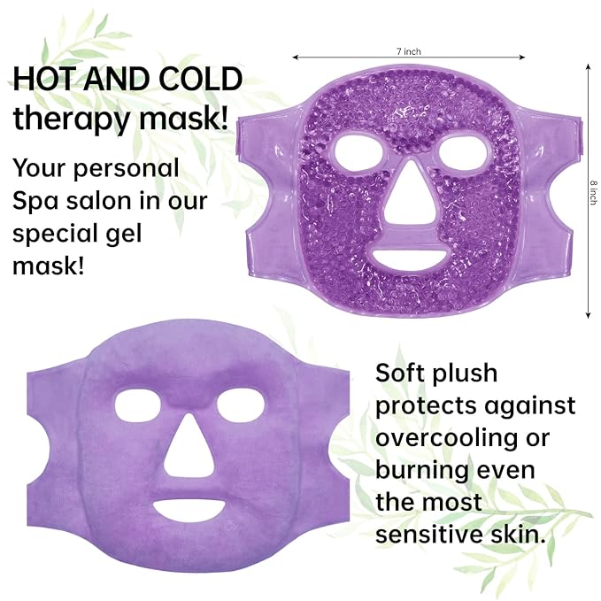 Ice Pack Face Eye Mask for Dark Circles and Puffiness,Gel Cold Cooling Face Mask for Migraines, Headache, Stress and Relaxation (Purple)-Velvo Beauty