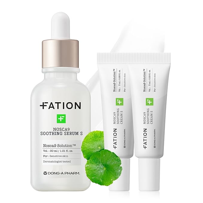 Nosca9 Soothing Serum Set - Serum and Cream for Sensitive Skin | Ceramide & Centella for Barrier Repair & Hydration | Korean Acne Skincare Routine (30ml+5ml+5ml)-Velvo Beauty