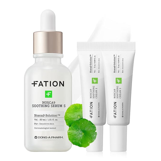 Nosca9 Soothing Serum Set - Serum and Cream for Sensitive Skin | Ceramide & Centella for Barrier Repair & Hydration | Korean Acne Skincare Routine (30ml+5ml+5ml)-Velvo Beauty