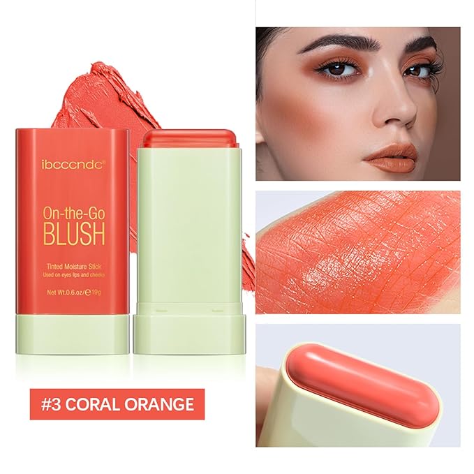 MEICOLY Multi Use Makeup Blush Stick,On-the-Go 2-in-1 Lip Cheek Cream Blush Stick,Waterproof Solid Face Blush Makeup Cheek Tint,Natural Matte Blush Stick for Cheeks,Tinted Moisture Stick,03 Orange-Velvo Beauty