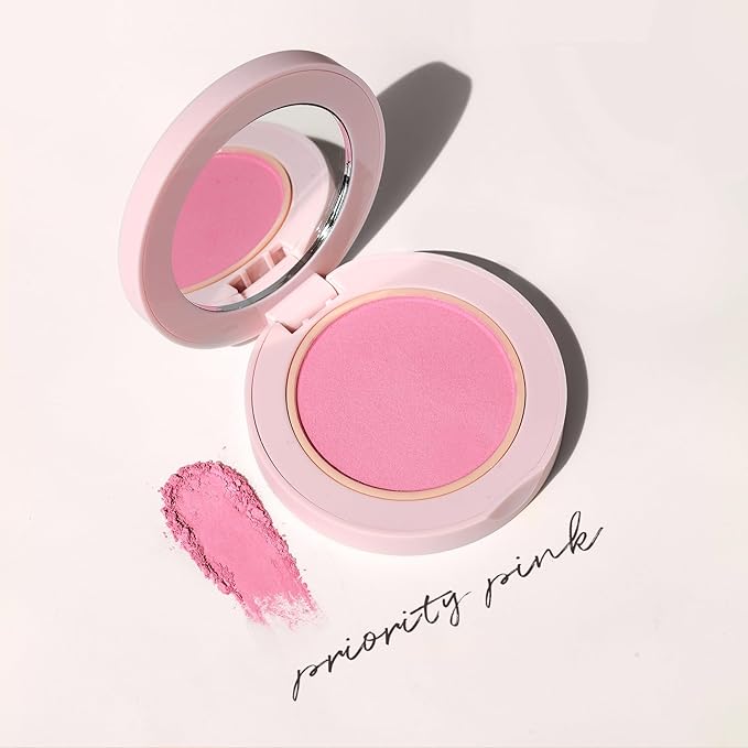 Wander Beauty Hydrating Powder Blush - Lightweight, Pink Blush Makeup with a Blurring, Satin Finish - Buildable Formula with Hyaluronic Acid, Squalane & Aloe Leaf Extract - Priority Pink - 0.18 oz-Velvo Beauty