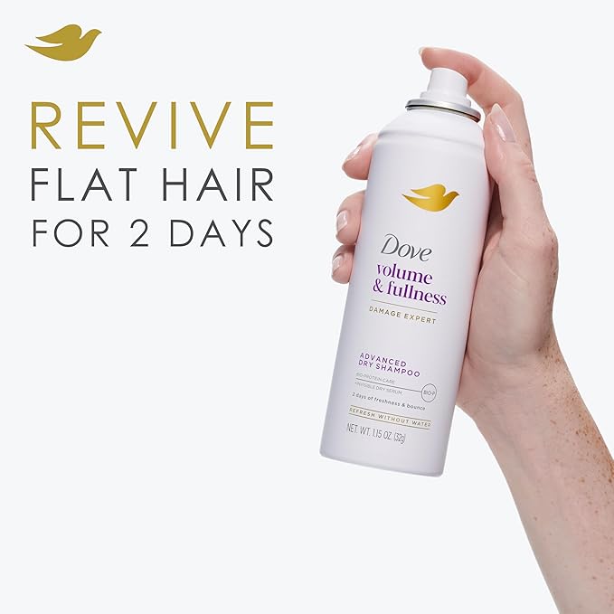 Dove Advanced Dry Shampoo Volume & Fullness Refresh & Revive Flat Hair Without Water for 2 Days of Freshness & Bounce 1.15 oz-Velvo Beauty