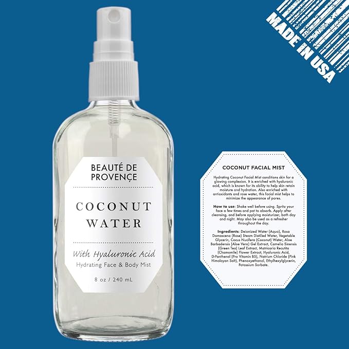 | Face & Body Mist Spray - Hydrating Coconut Water With Moisturizing Hyaluronic Acid | Instant Cooling, Conditoning, Hydrating | 8 FL OZ-Velvo Beauty