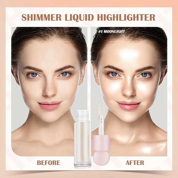 Liquid Highlighter Natural Glow For Face & Body, Waterproof Moisturizing Light Liquid Luminizer For Long Lasting Shimmer, Contour Highlighter Stick Easy to Apply with Cushion Applicator-Velvo Beauty