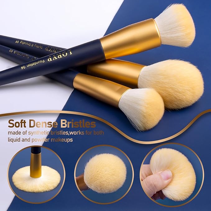 LORYP Makeup Brushes Set Labeled 18 Piece Face and Eye Brush Set Ultra soft hair Foundation, Concealer, Blush, Contour, Blending, Eyeshadow Blue Brush kit-Velvo Beauty