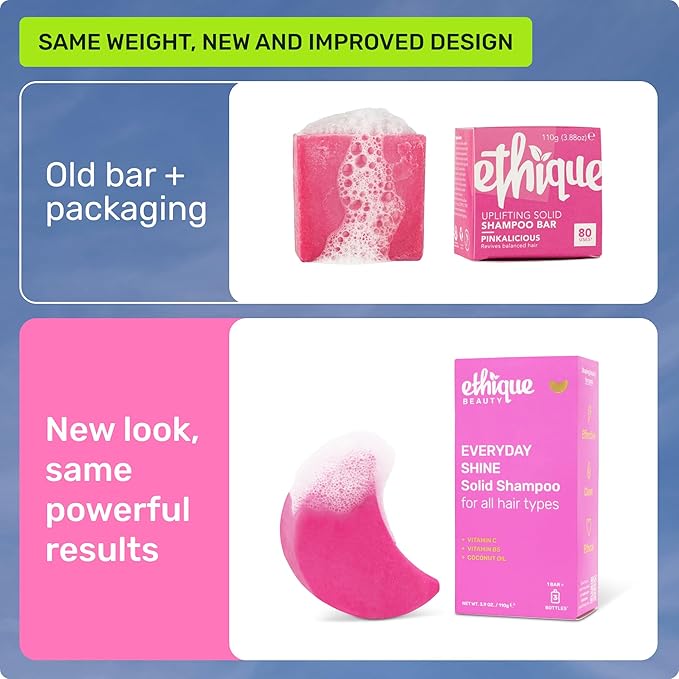 Ethique Everyday Shampoo Bar for soft, shiny hair with Vitamin C - Plastic-Free, Cruelty-Free, Vegan, 3.88 oz - Formerly Pinkalicious-Velvo Beauty