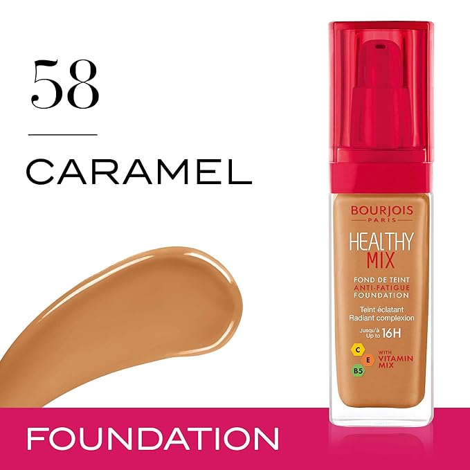 Bourjois Healthy Mix Anti-Fatigue Medium Coverage Liquid Foundation 58 Caramel, 30ml-Velvo Beauty