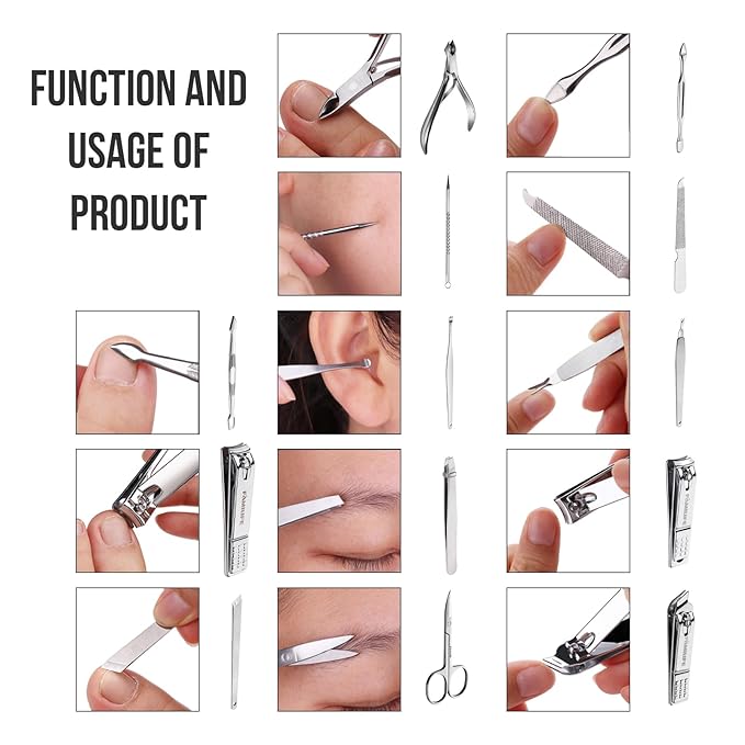 FAMILIFE Manicure Set, Nail Professional Kit Manicure Kits Nail Clipper Sets, 13PCS Stainless Steel Pedicure Sets Mens Grooming Tool, with Brown Leather Travel Case for Men-Velvo Beauty