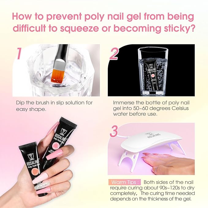 ROSALIND Poly Nail Gel Kit -14 Colors Nail Art Accessories kit Clear Nude Nail Extension Gel Starter with Slip Solution White Nude Pink Nail Extensions Gels Set with Mini UV Lamp-Velvo Beauty