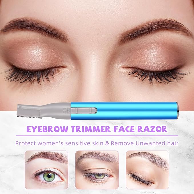 Chumia 2 Pcs Electric Eyebrow Trimmer Women Precision Face Razors Mini Shaver with Comb Christmas Women Gift Battery Operated Personal Epilator for Face Neck Fuzz Lips Leg(Sky Blue, Purple)-Velvo Beauty