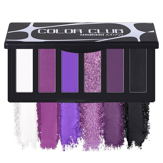 Purple Eyeshadow Palette with Mirror Lilac Violet Plum Tones Matte Shimmer Glitter 6 Colors Mini Eye Shadow Pallet Travel Size Highly Pigmented for Fairy Witch Goth Halloween Costume Makeup-Velvo Beauty
