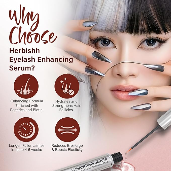 Herbishh Eyelash Enhancing Nourishing Serum for Longer, Thicker Lashes, Safe for Lash Extensions, Fragrance-Free Lash Serum, Sulfate-Free, Travel-Friendly, 0.135 fl. oz-Velvo Beauty