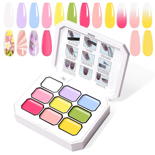 Gradient Painting Gel, 9 Bright Colors Ombre Gel Nail Polish Spring Summer Light Pink Blue for Pigment Pat Nails Aura Nails, French Manicure DIY Nail Art Long Lasting Palette Fairy Spring-Velvo Beauty