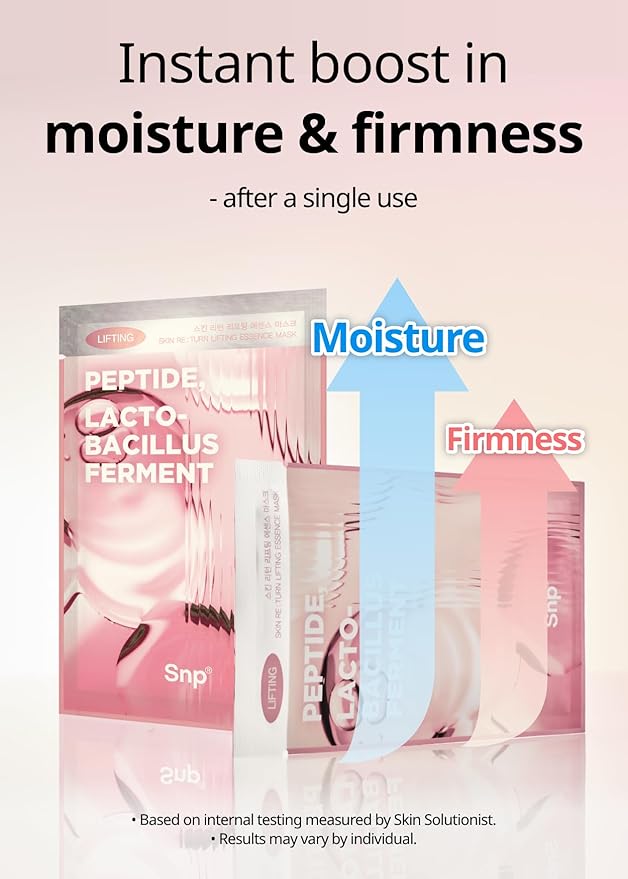 SNP Skin Return Lifting Essence Sheet Mask | Hydrating and Firming for All Skin Types | Vegan Sheet Masks | Peptide and Lactobacillus | Korean Face Masks Skincare | Facial Mask | 10 Sheets-Velvo Beauty