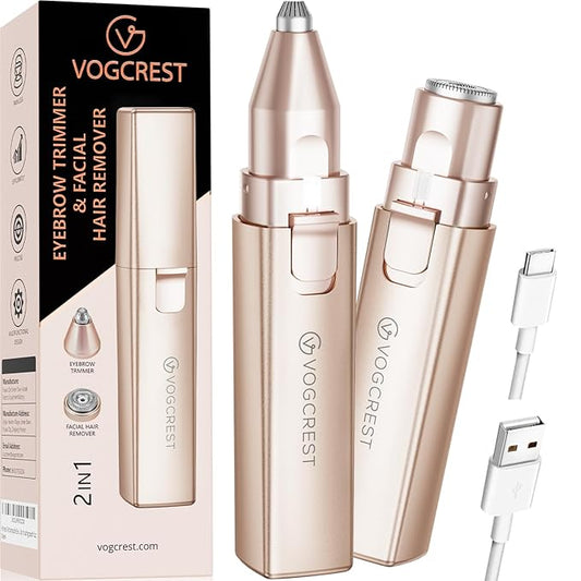 Rechargeable Facial Hair Removal for Women: 2-in-1 Electric Eyebrow and Facial Hair Removal Device - Suitable for eyebrows chin cheeks Features a built-in LED light-Velvo Beauty