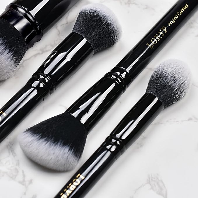 LORYP 4 Pcs Full Face Professional Makeup Brushes Set with Retractable Kabuki Airbrush For Powder,Liquid,Cream,Angled Blush Brush, Foundation Brush, Tapered Highlight Brush-Velvo Beauty