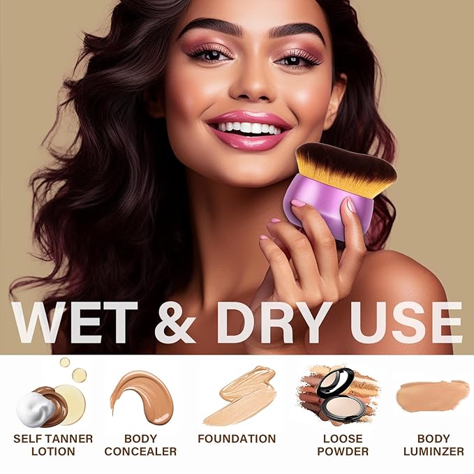 Extra Large Body Makeup Brush For Self Tanner, Leg Makeup &Bronzer Blend,75 mm Wide-headed Kabuki Brush Provides More Even &Pretty Application, Sunscreen Face& Back Makeup Brush, Wet&Dry Use- Purple-Velvo Beauty