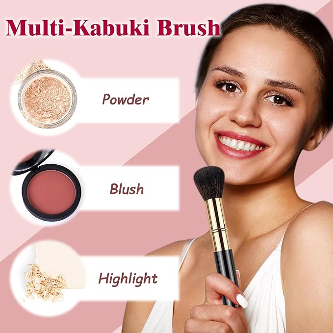 Retractable Kabuki Makeup Brushes 2 Pcs, Powder Brush/Foundation Brush/Blush Brush for Foundation, Powder Blush, Bronzer, Buffing, Liquid, Cream, with Cover-Velvo Beauty