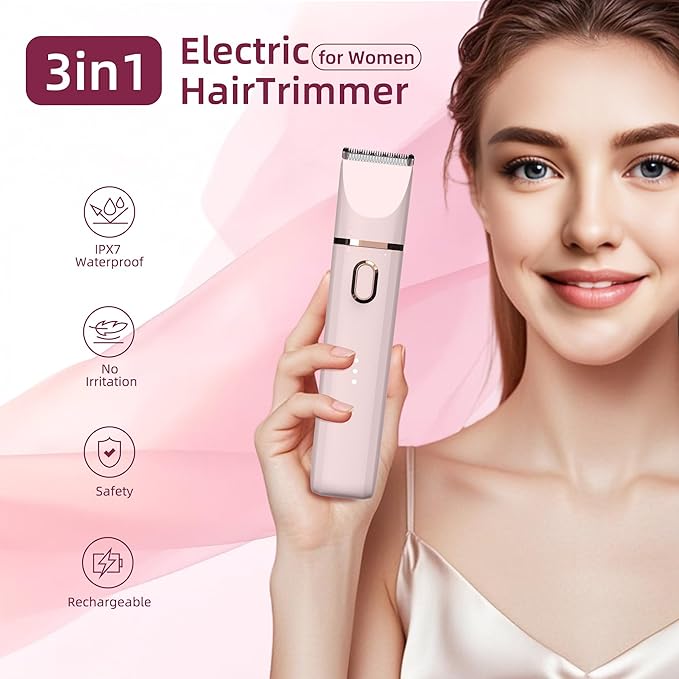 Trimmer for Women: 3 in 1 Gentle Painless Electric Razor for Women,120min Cordless Runtime,USB Charge Dock,IPX7 Waterproof Wet & Dry Use Portable Facial Razor with Ceramic Blade Travel Grooming Kit-Velvo Beauty